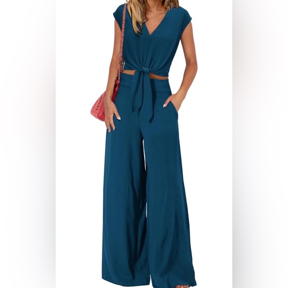 Pants - Teal Wide-Leg Jumpsuit